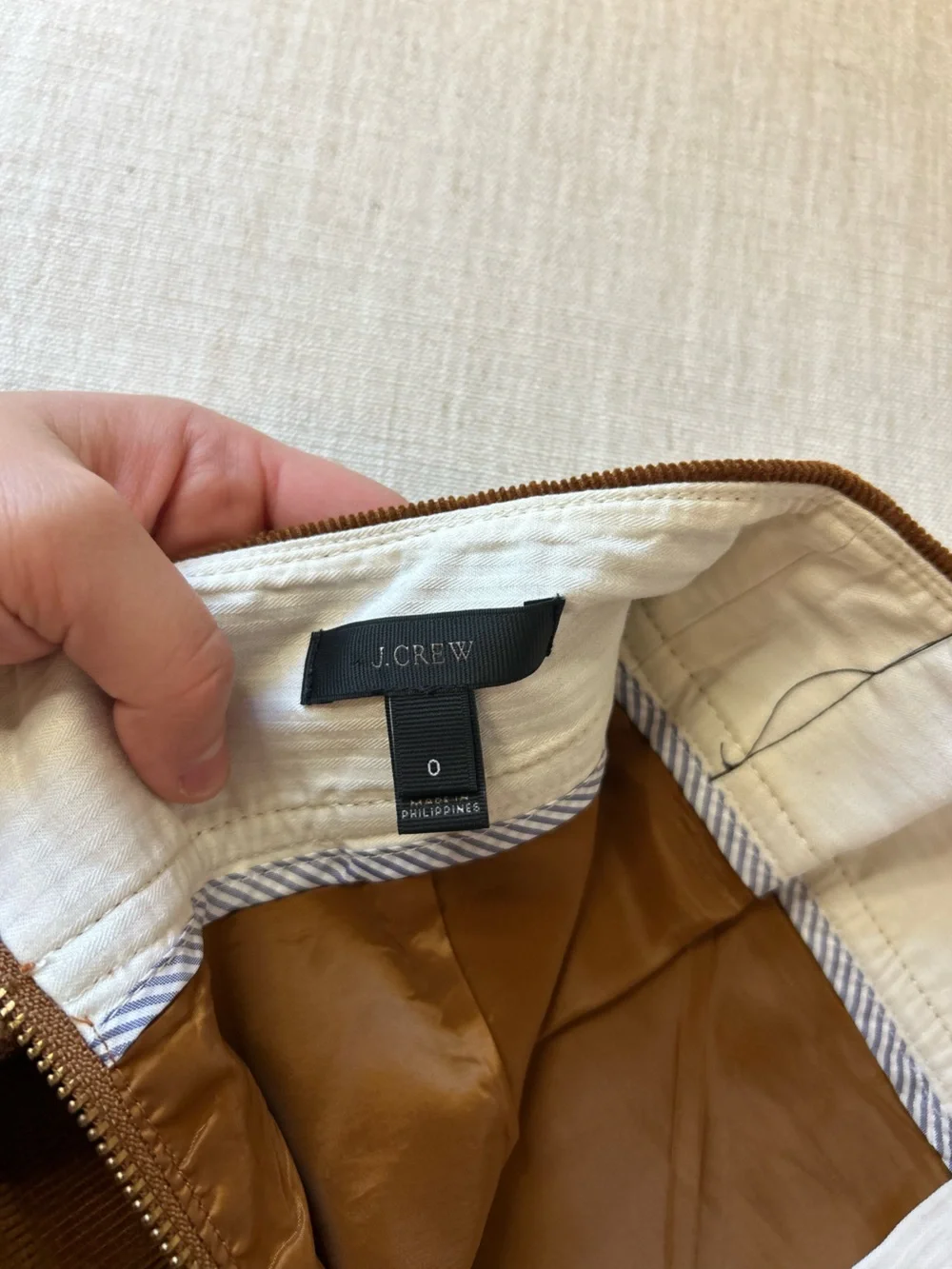 J. Crew Men's Corduroy Pants in Chestnut Brown with Brass Accent
